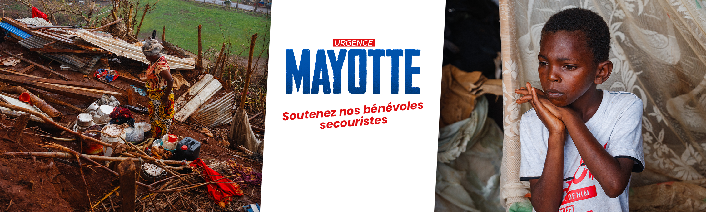 Bannière montrant les dégâts du cyclone Chido